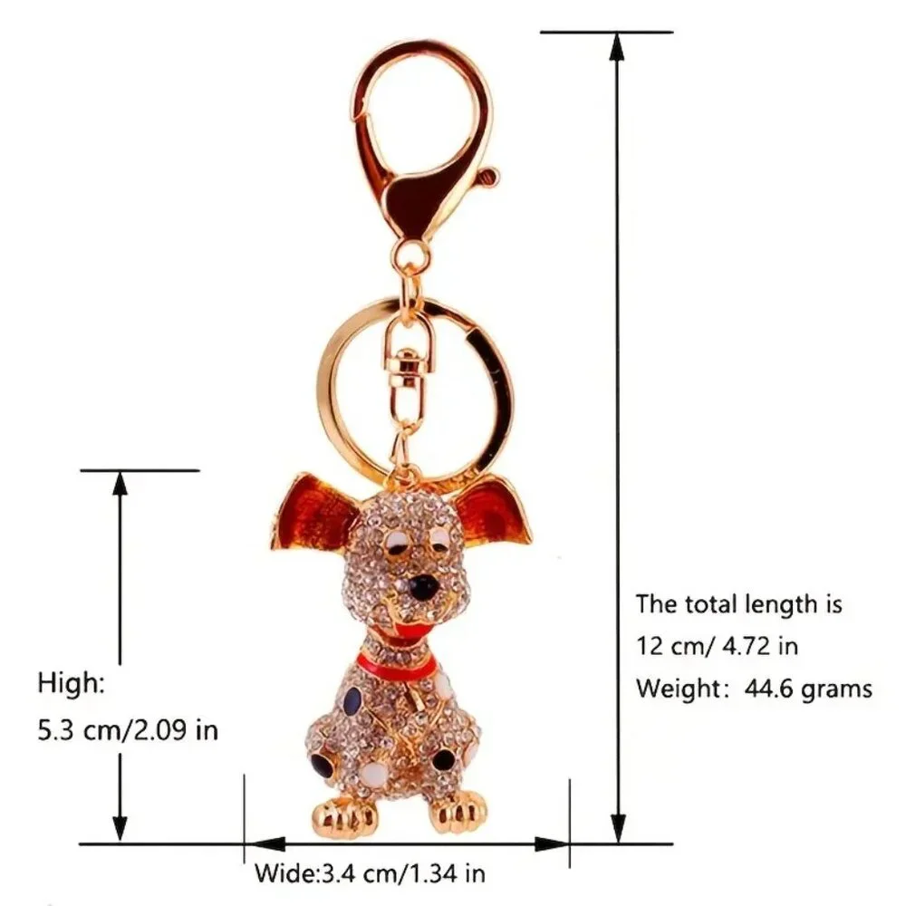 Luxury Rhinestone Dog Keychain & Bag Charm Gold Crystal Puppy 🐶 - Picture 6 of 8